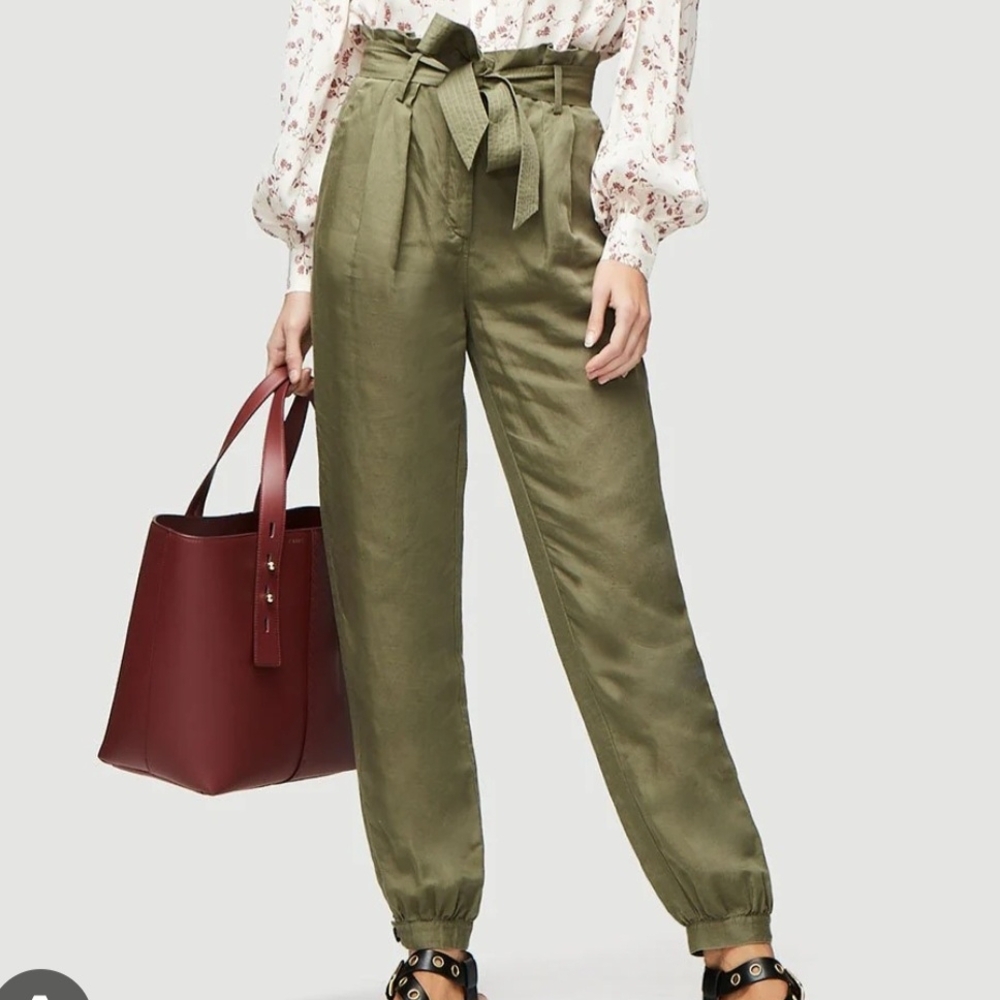 Frame Denim Olive Green Paperbag Tie-Waist Joggers
